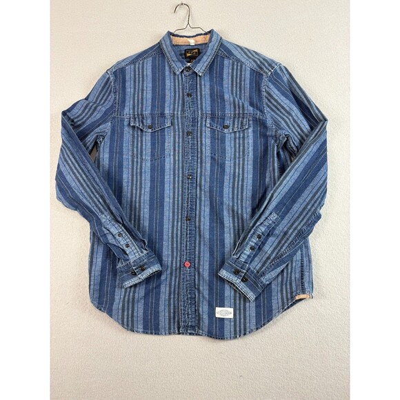 Vintage CPO Shirt Mens Medium Blue Denim Striped Navy Anchor Buttons Military - Picture 5 of 16